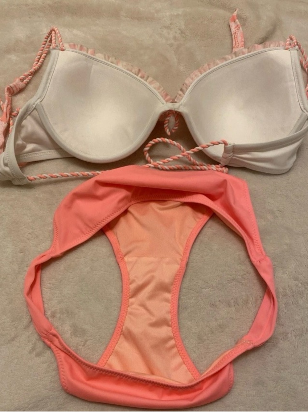 Victoria's Secret White & Peach Ruffle Halter Bikini Set - Picture 8 of 16